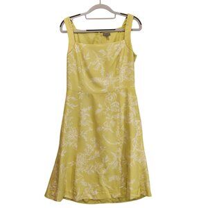 Ann Taylor Womens 6 light green Silk Sleeveless Floral Dress Square Neckline